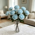 thumbnail image 5 of 7 Bundles 3-Heads Faux Silk Peony Flowers Realistic Fake Floral Stems Home Wedding Table Centerpiece Vase Decor,Blue, 5 of 6