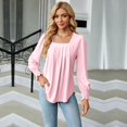 thumbnail image 2 of SWSMCLT Women's Soft Long Sleeve Blouse Summer Fall Top Tunics Casual Loose T Shirt Lightweight Square Neck Bishop Sleeve Light Pink X-Large, 2 of 5