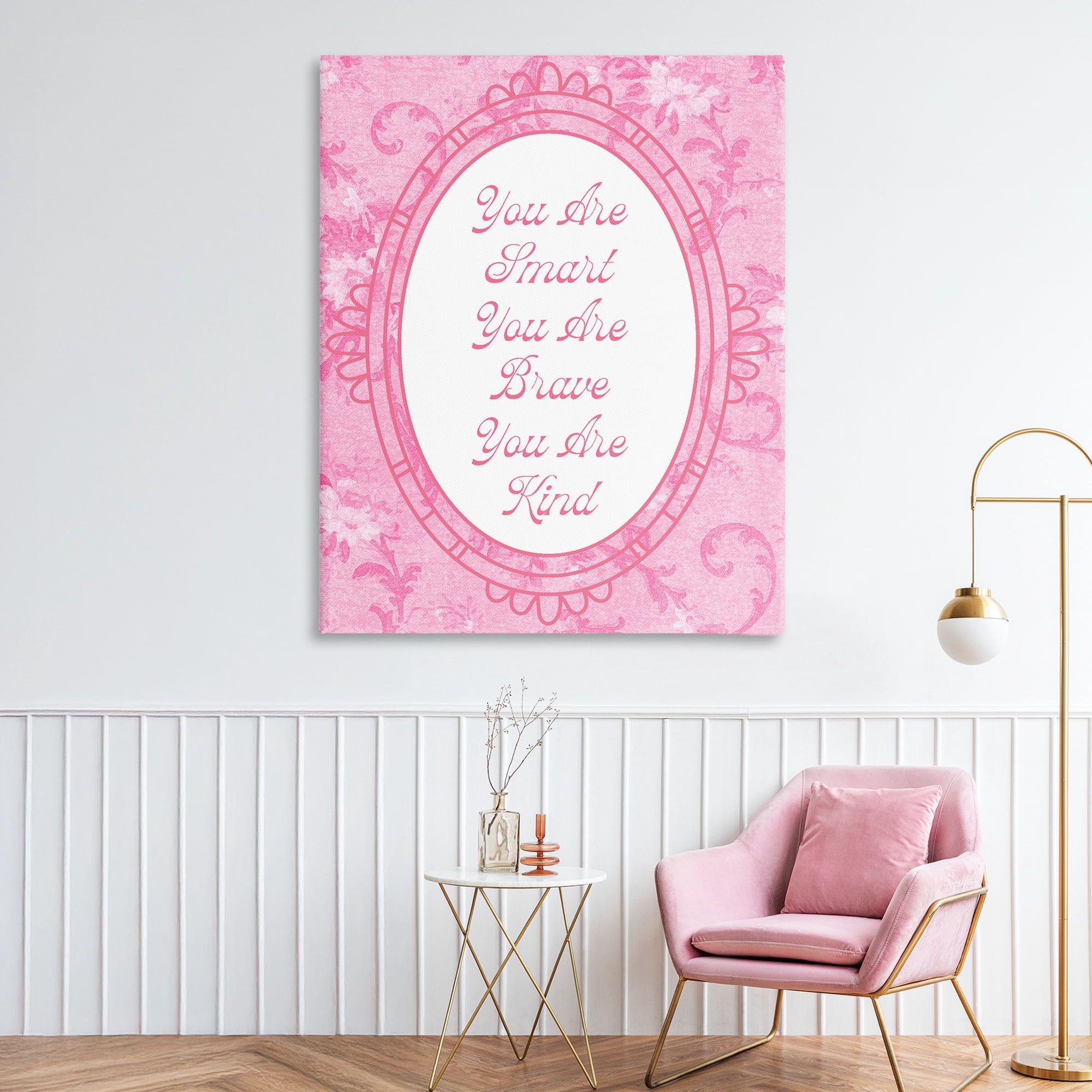 Stupell Industries Smart Brave & Kind Ornate Pink Canvas Wall Art, design by Lil' Rue