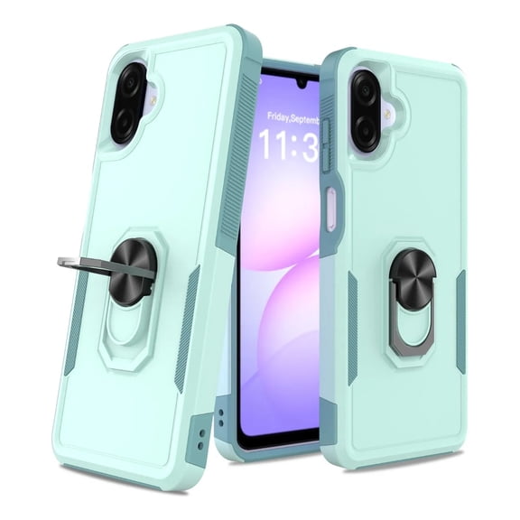 Rosebono Compatible With Samsung Galaxy A07 Case, Hybrid Case With Adjustable Integrated Ring Kickstand (Green)