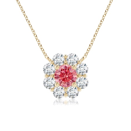 ANGARA Floral Cluster Lab Grown Pink Diamond Necklace for Women in 14K Yellow Gold (Size-3.9mm| Clarity-VS) | April Birthstone, Anniversary, Jewelry Gift for Women | Lab-Grown Pink Diamond Necklace