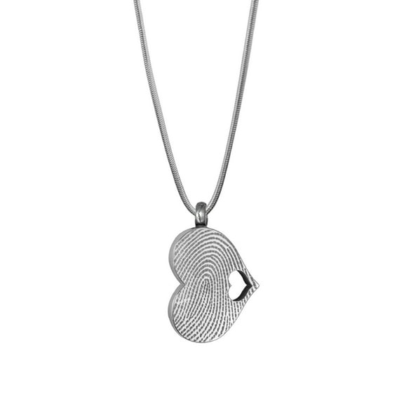 Personalized Silver Fingerprint Sideways Heart Cremation Necklace Memorial Jewelry Stainless Steel Urn Ashes Holder with Funnel Kit and Velvet Jewelry Box