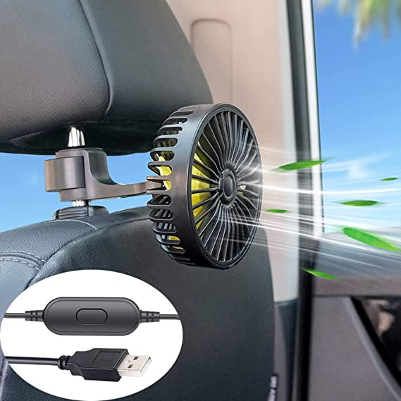 Electric Car Cooling Fan, USB Backseat Auto Rear Seat Fan 3 Speed