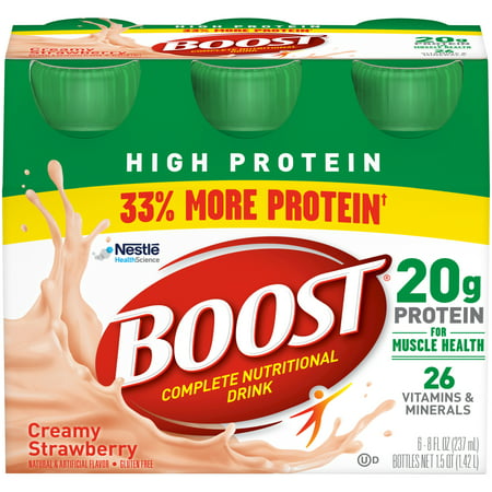 Boost High Protein Complete Nutritional Drink, Creamy Strawberry, 8 fl oz Bottle, 6 (Best Time To Drink Protein Shake For Weight Gain)