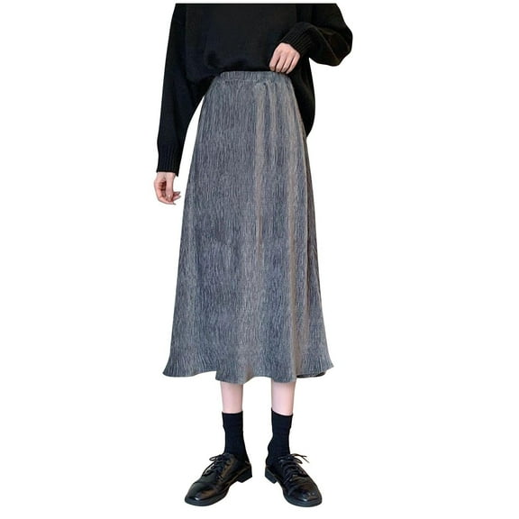 Bovxnpu Plus Size Skirts For Women, Women's High Waist A-Line Skirt Flared Midi Skirt, Womens Summer Solid Color Elastic Loose Skirt L