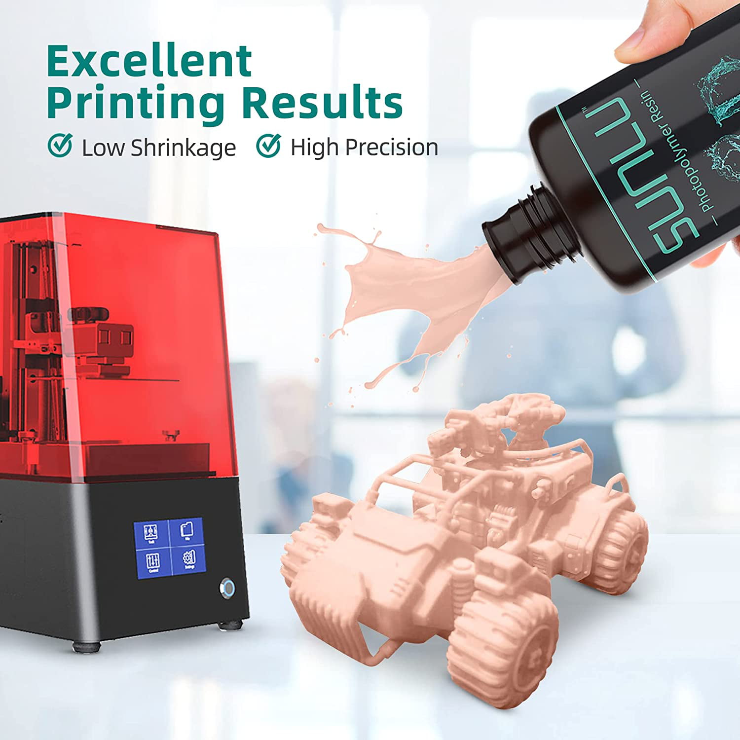 SUNLU 3D Printer Resin, Rapid Curing Standard Resin for LCD DLP SLA Resin  3D Printer, Low Shrinkage, High Precision, 2000g 3D Resin, 500g pe並行輸入品 