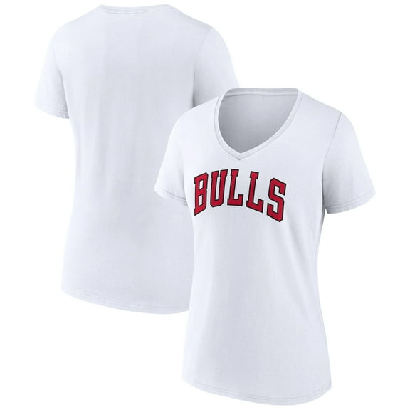 Women's White Chicago Bulls Wordmark V-Neck T-Shirt