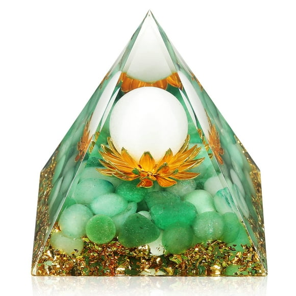 Hopeseed Pyramide d'Orgone Fleur de Vie Cristaux et Pierres de Guérison Pyramides d'Orgonite pour Énergie Positive avec Aventurine Verte et Cristal de Jade Blanc Qui Favorise la Prospérité et la Bonne Chance