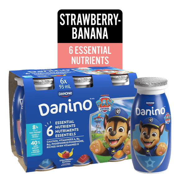 Danino Kids Yogurt Drink, Strawberry Banana, Paw Patrol, 6x93ml