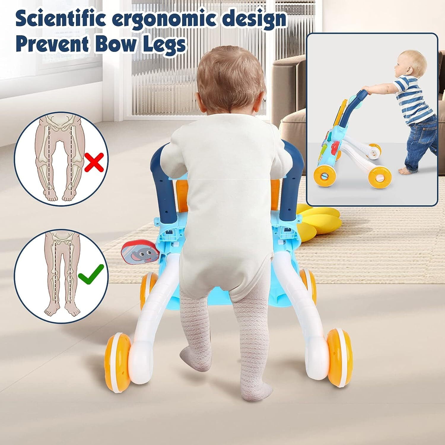 Carsky 2-in-1 Baby Push Walker Toy, Sit to Stand Toddler Learning Push Toys for 6-18 Months, Educational Toys for 1 Year Old, Gift for Infant Boys Girls.