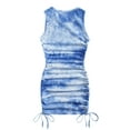 thumbnail image 2 of SheIn Robe Moulante Courte Sans Manches Froncée pour Femme, Cordon de Serrage, Lien Latéral, Col Rond, Robes Courtes, Bleu Teinture sur Nœuds, Moyen, 2 of 4