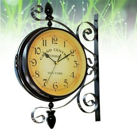 DRAFIDEEP 1Pack Creative Wall Clock Double Sided Wrought Iron Decor for
