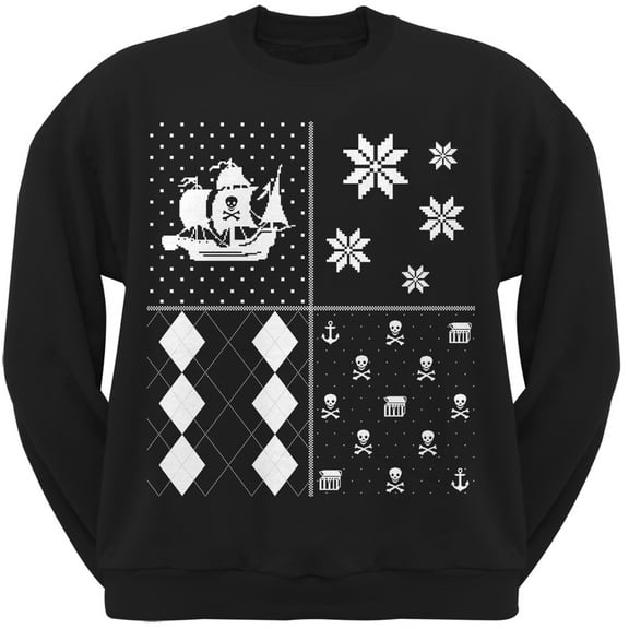 Pirates Festive Blocks Ugly Christmas Sweater Black Crew Neck Sweatshirt - Large