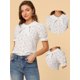 thumbnail image 2 of Allegra K Top De Camisa Campesina De Manga Corta Con Cuello De Lazo Floral Para Mujer Blanco XS, 2 of 5