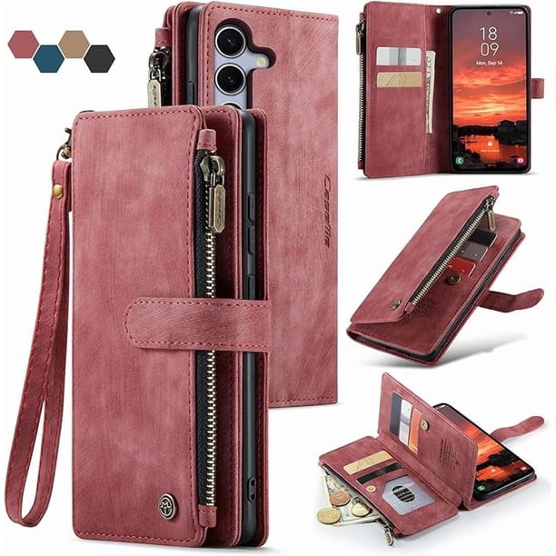 Compatible con la funda Billetera Samsung Galaxy S25,con Soporte para Tarjeta, Bolsillo Magnético con Cremallera, Correa de Cordón, Billetera de Cuero con Tapa para Samsung Galaxy S25 5G 6.2 Pulgadas