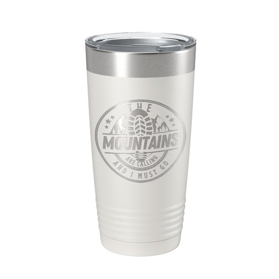 Mountains Are Calling Tumbler Camping Hiking Travel Mug Insulated Laser Engraved Coffee Cup Outdoors Gift 20 oz White