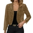 thumbnail image 2 of Women Casual Jackets Carnival Clothes For Elegant Shimmering Front Open Long Sleeve Lightweight Casual Jacket Mardi Gras Brown L, 2 of 9