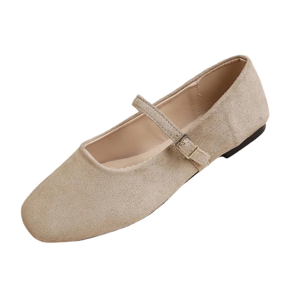 SuTry Women's Square Toe Mary Jane Flats Faux Adjustable Buckle Strap Lightweight Versatile Comfortable Slip On Casual Everyday Walking Shoes(36)