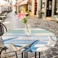 thumbnail image 3 of Coastal Blue White Starfish Shell Elastic Fitted Round Table Cover Wood Grain Waterproof Outdoor Tablecloth for Holiday Party, Picnic, Patio & Dining Fits Tables Up to 36"-44", 3 of 8
