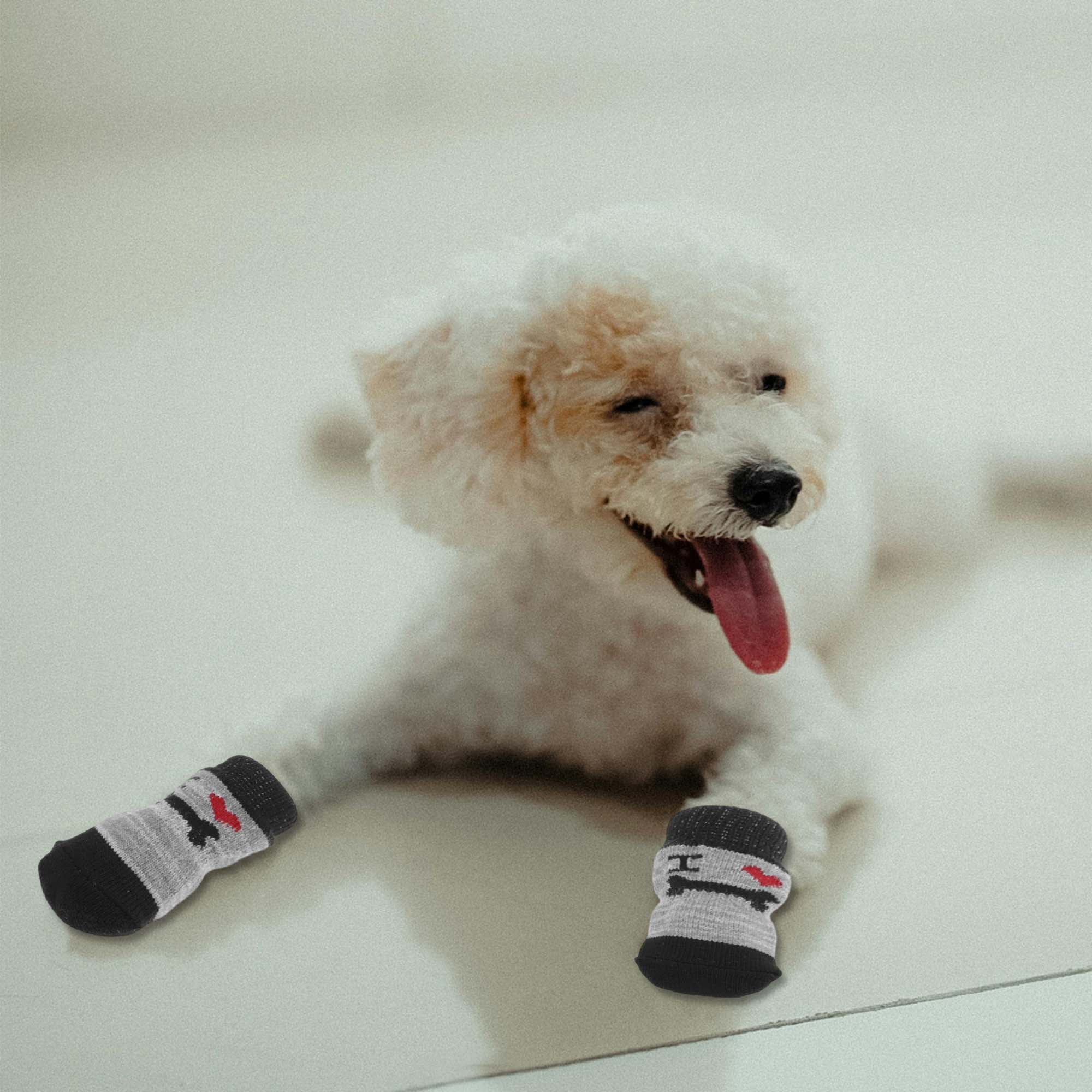 Unique Bargains Dog Socks Non-Slip Socks 4 Pcs Black Grey L