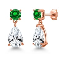 Gem Stone King 18K Rose Gold Plated Silver White Created Sapphire and Green Created Emerald Earrings for Women | 8.98 Cttw | Gemstone September Birthstone | Pear Shape 12X8MM