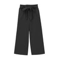 thumbnail image 6 of LLYwey Wide Leg Pants Girls Tie Front Elastic Waist Flowy Beach Pants Kids Cute Solid Color High Waisted Comfy Casual Loose Trousers with Pockets, Black, 12T, 6 of 8