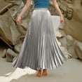 thumbnail image 4 of WTOBBY Women's Casual Pleated Solid Color Maxi Skirt A-Line Floor Length Skirt High Waist Flowy Swishy Long Skirt with Elastic Waist for Boho and Daily Style,Silver XL, 4 of 5