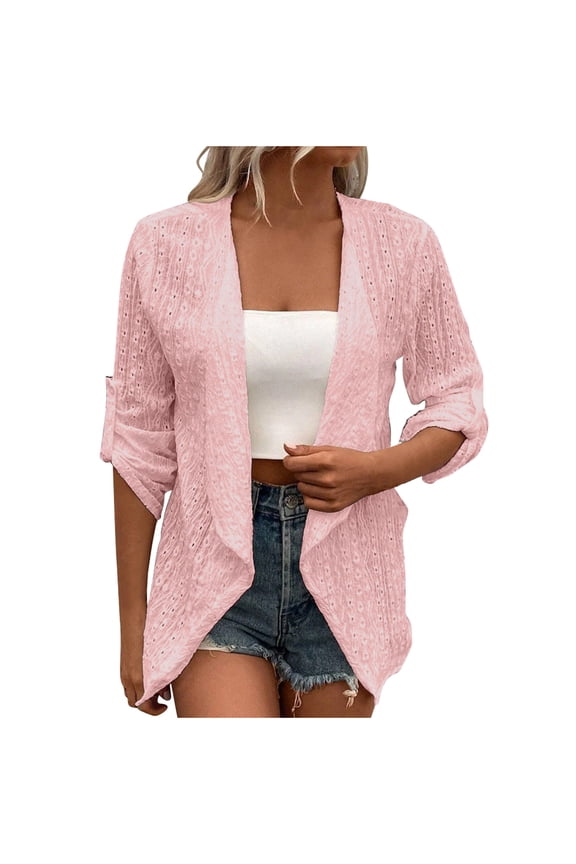 Up to 65% off! Maqroz Lightweight Cardigan For Women Mid Sleeve Coat Boho Oversized Open Front Jacquard Weave Cardigan