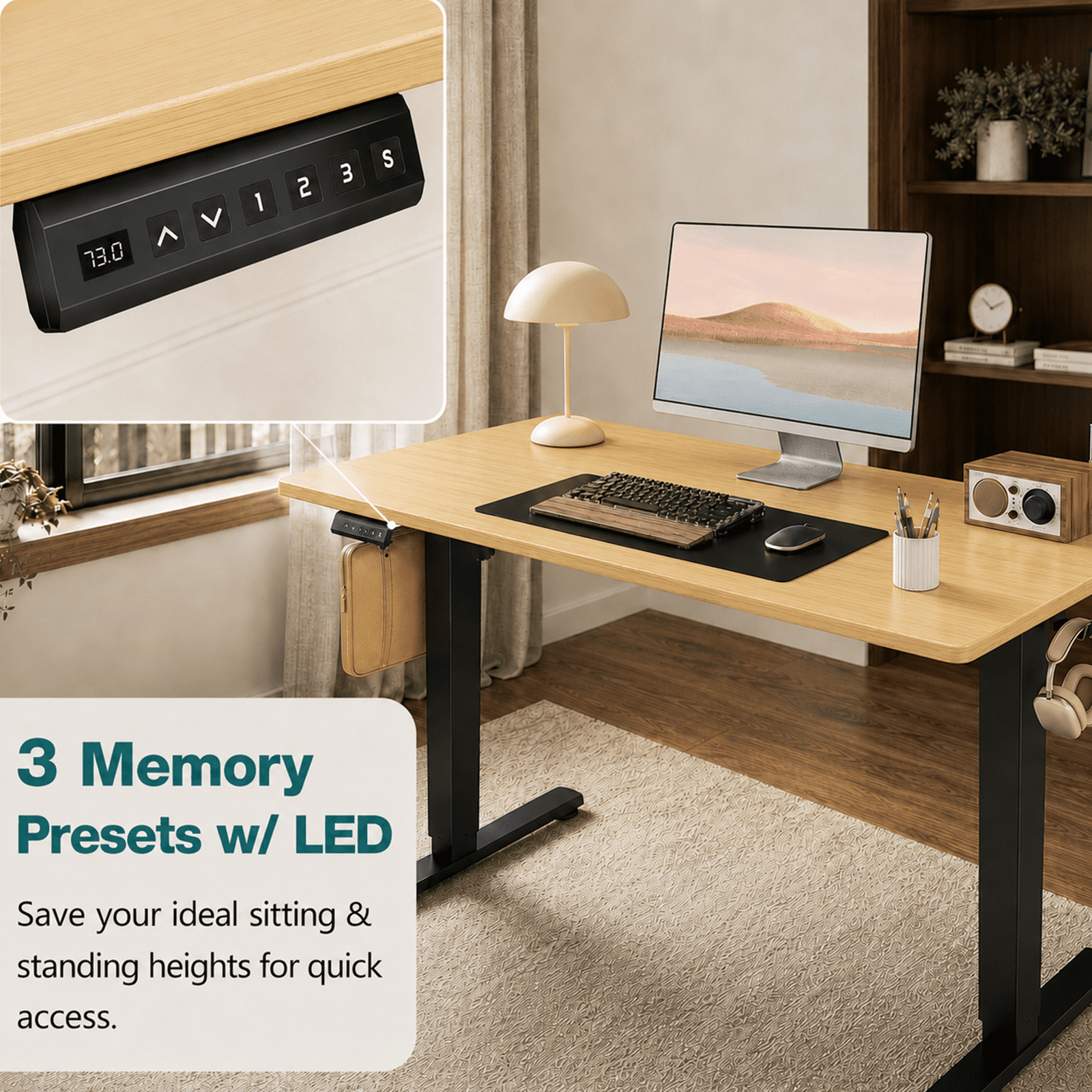 Alvantor Standing Desk, 28.7''- 48'' Height Electric Height Adjustable Home Office Desk with 3 Memory Presets, Sit and Stand Up, T-Shaped Frame