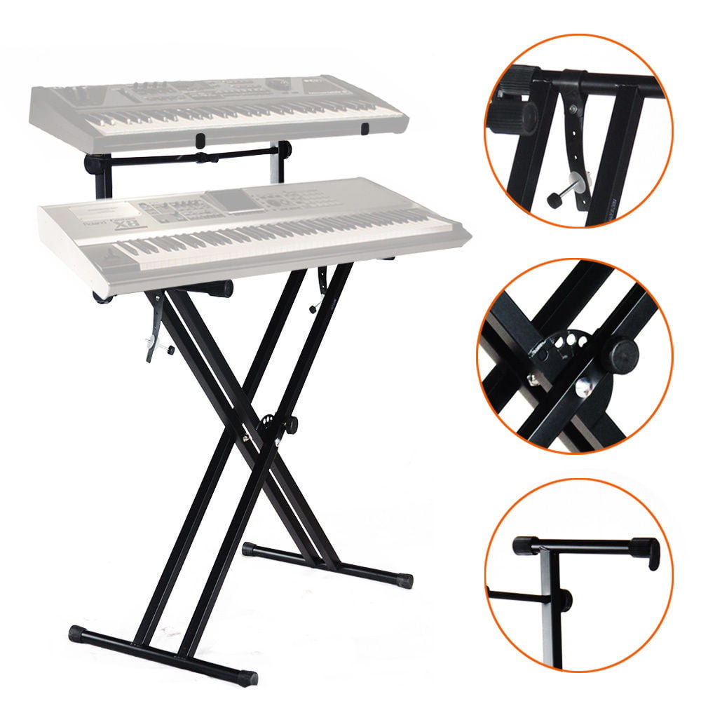 Pro Adjustable 2 Tier X Style Dual Keyboard Stand Electronic Piano Double New 