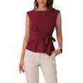 thumbnail image 2 of INSPIRE CHIC Women's Tie Front Boat Neck Cap Sleeve Work Blouse S Burgundy, 2 of 6