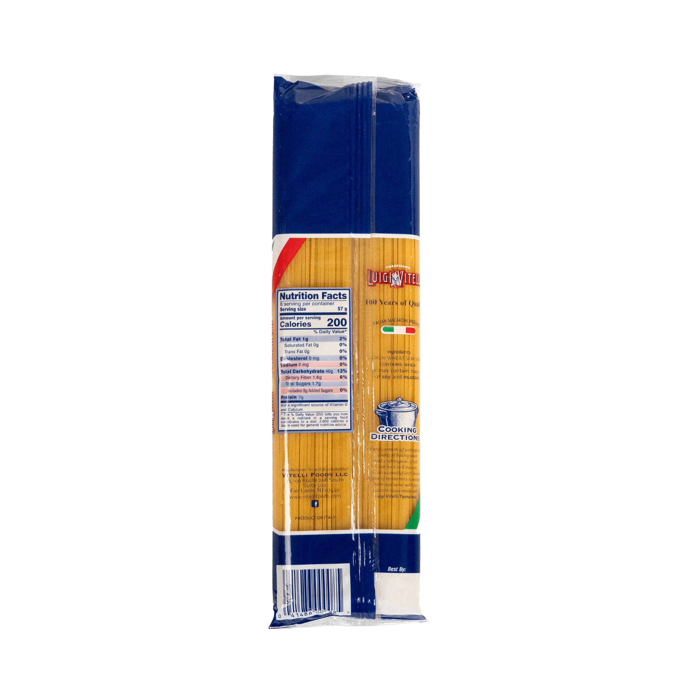 Luigi Vitelli Spaghetti Pasta, 100% Durum Wheat Semolia, 16oz, Shelf Stable, Egg Free, Plastic Bag