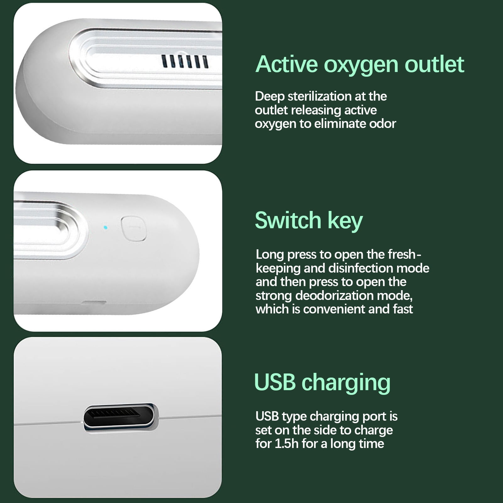 Mini USB Désodorisant Frigo, Ozone Denerateur Purificateur D'air