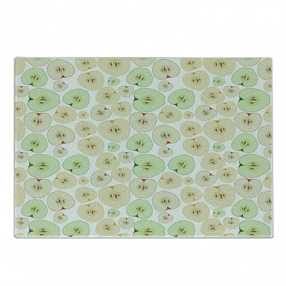 Fruits Cutting Board, Cut in Half Cores and of Apples Refreshing Vegetarian Options Abstract, Decorative Tempered Glass Cutting and Serving Board, Small Size, Multicolor, by Ambesonne