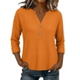 thumbnail image 6 of Warop Women's Waffle Knit V Neck 3/4 Sleeve Top Lightweight Textured Pullover Blouse Casual for Daily Lounge Wear, 6 of 6