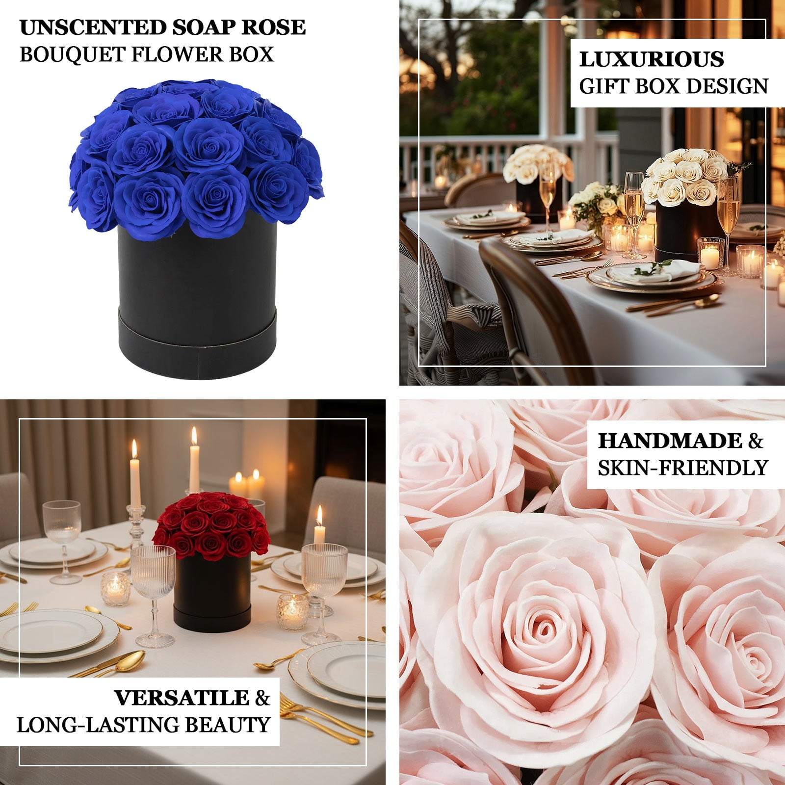 Efavormart Prearranged Rose Centerpiece Arrangement, Royal Blue 27pcs Roses with Black Round Gift Box