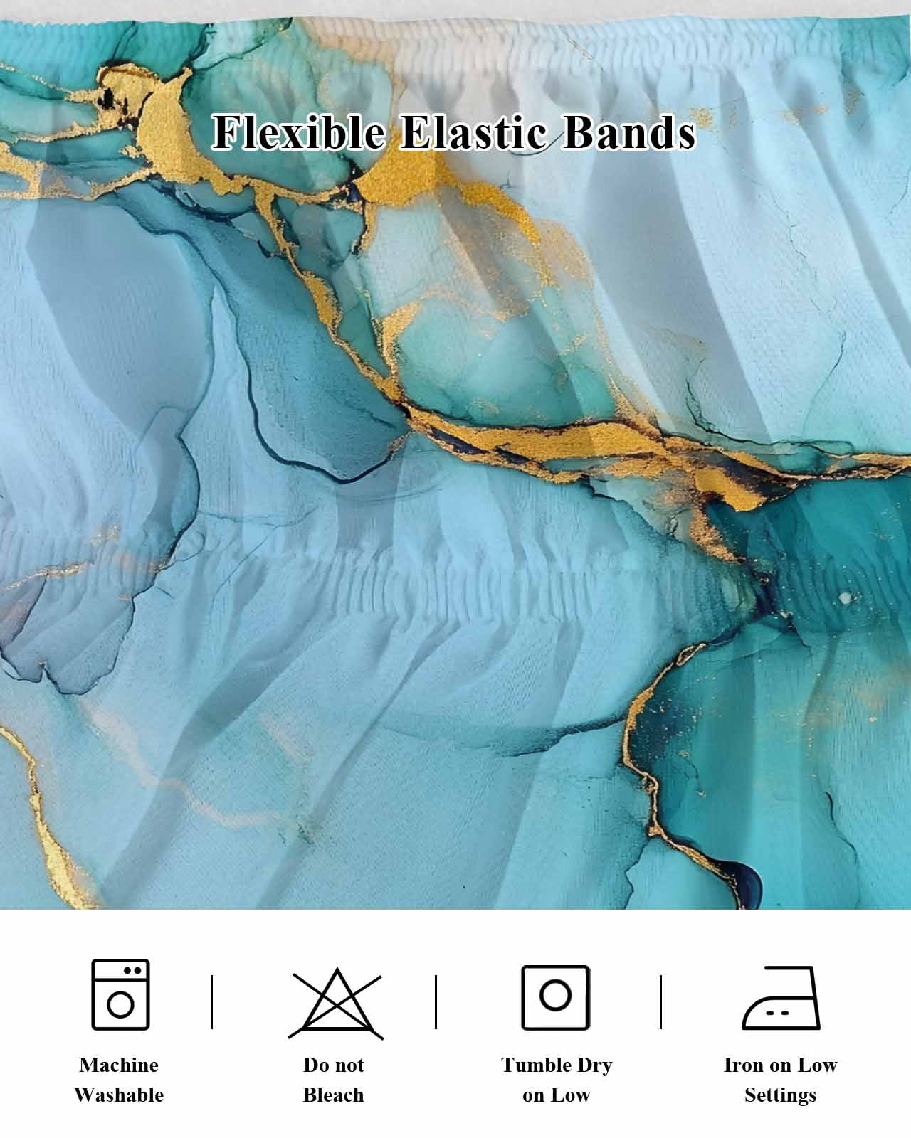 Teal Marble Wrap Around Bed Skirts for Queen Bed 16" Drop,Bed Skirt with Adjustable Elastic Belt Dust Ruffle Bed Valance for Bedroom Hotel Luxury Modern Ink Painting Luxury Modern Art Bed Frame Cover