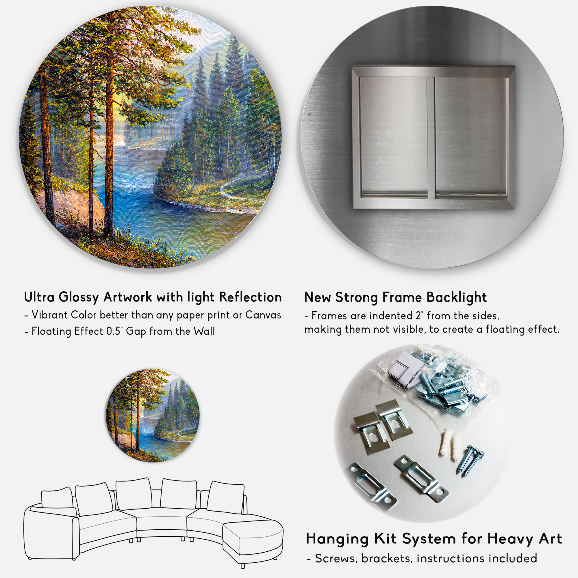 Designart 'Sunrise Glow Through The Pine & Fir Forest' Lake House Circle Metal Wall Art 36x36 - Disc of 36