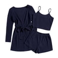 thumbnail image 4 of ShomPort Women Pajamas Set 3 Piece Lounge Sets with Open Front Cardigan Thin Straps Tank and Shorts & Belt Outfits, 4 of 4