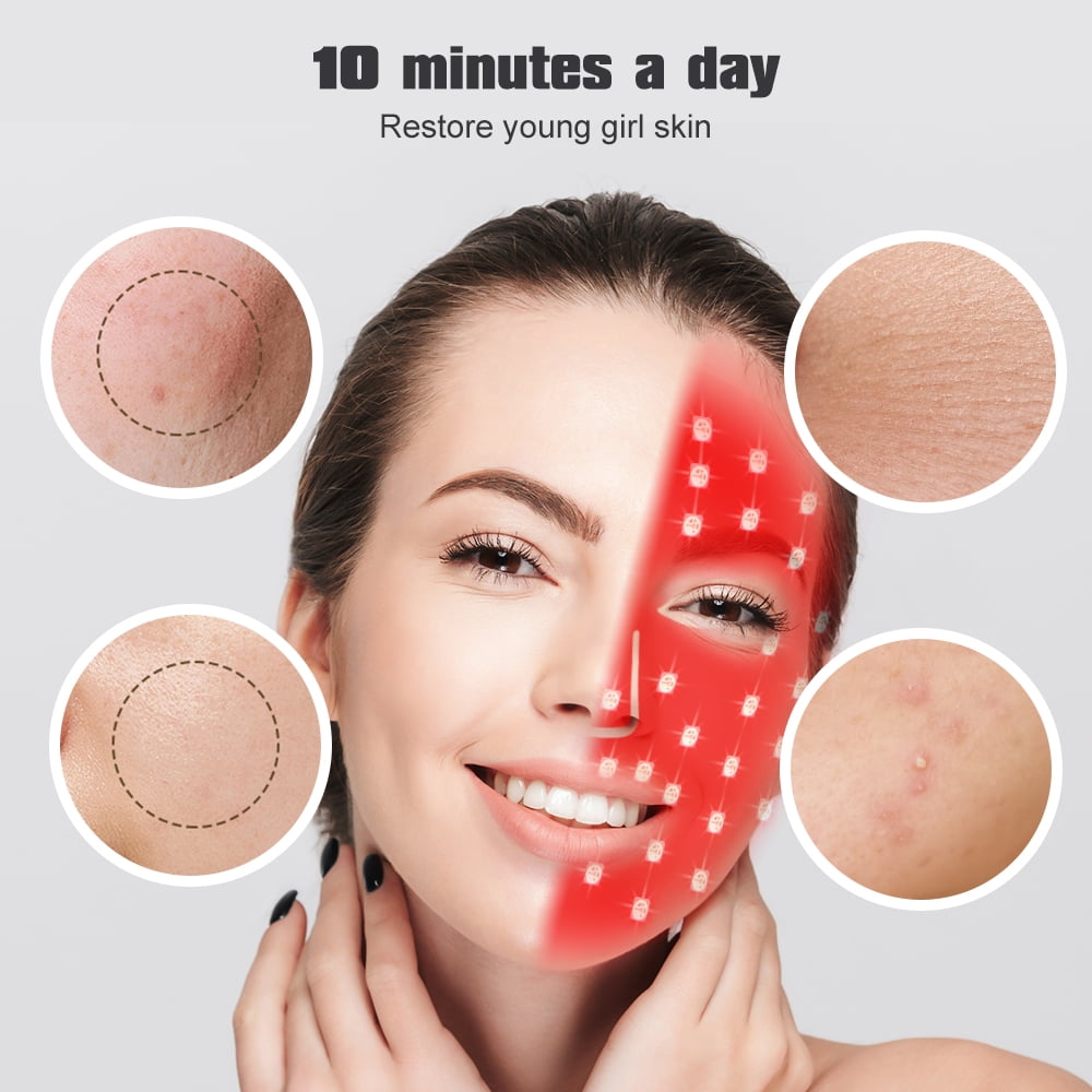 LED Face Mask with Blue & Red Light, Infrared Therapy Skin Care Facial Treatment Mask for Home Use