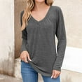 thumbnail image 3 of Yigetop Long Sleeve Casual Tops for Women, Womens T Shirts V Neck Short/Long Sleeve Casual Tops Soft Solid Basic Tee Fall Clothes Dark Gray S, 3 of 5
