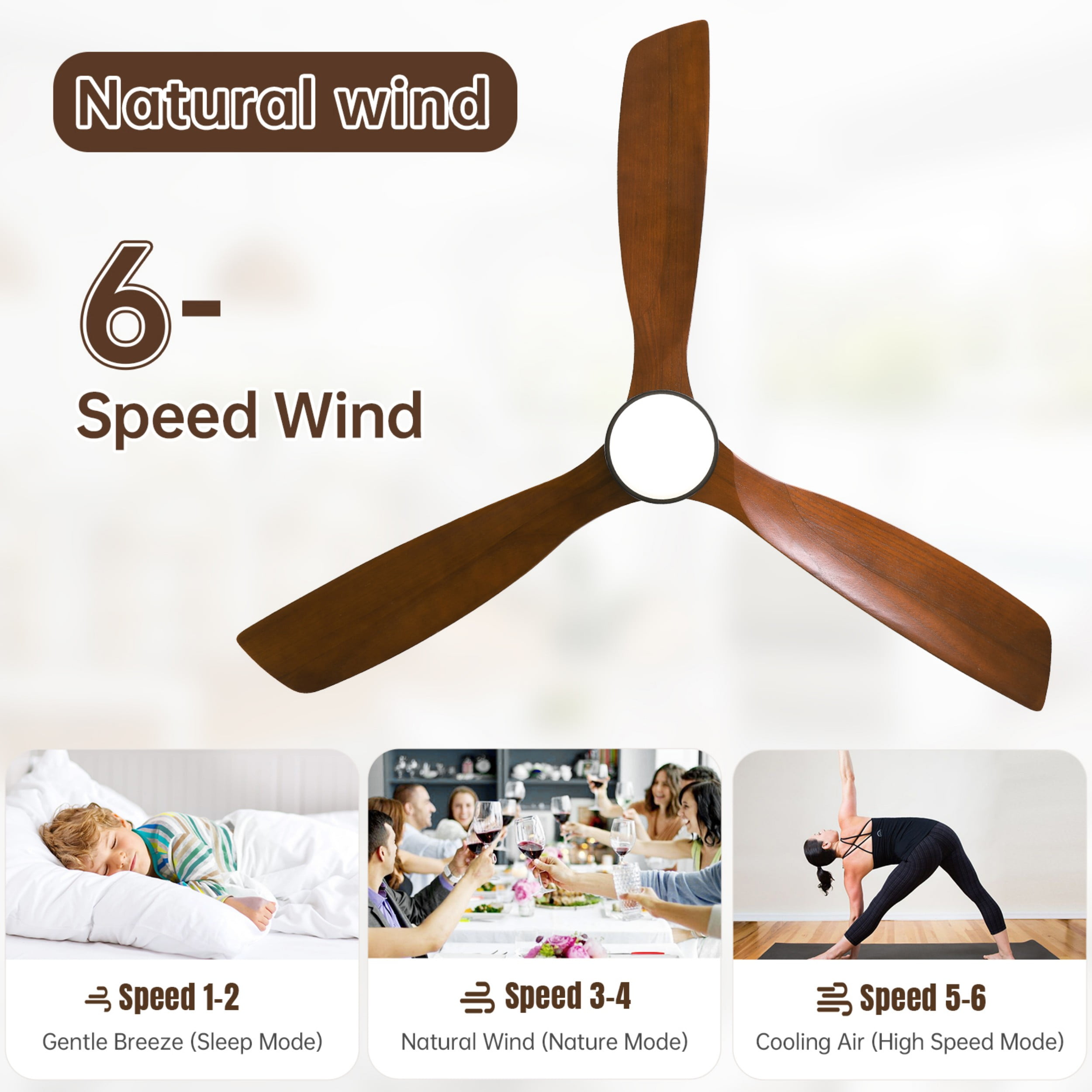 Sofucor 60 Inch Ceiling Fans with Lights and Remote Control, Modern Solid Wood Outdoor Ceiling Fan with Light for Bedroom Living Room Indoor Farmhouse Patio, Quiet DC Motor