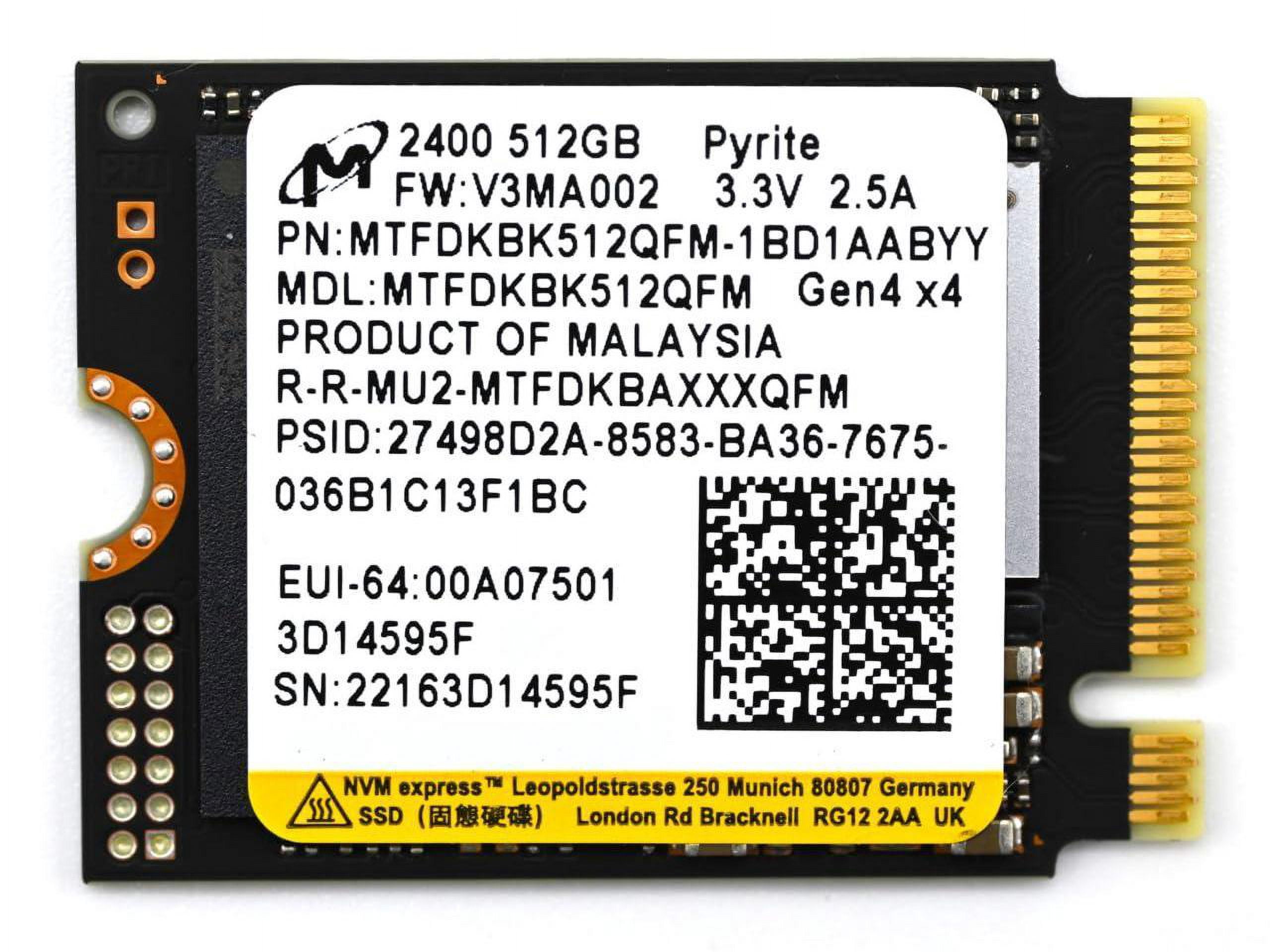 512GB Micron 2400 M.2 2230 NVMe PCIe 4.0x4 SSD MTFDKBK512QFM