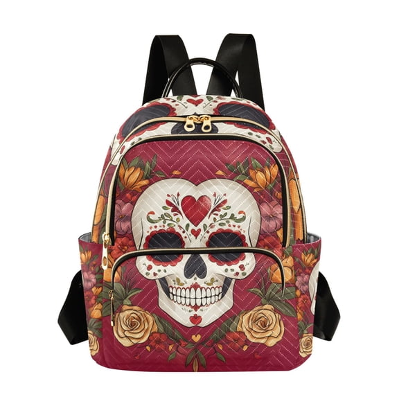 ALAZA Skull in Flowers Womens Travel Laptop Backpack Large Daypack Ladies Shoulder Bags S