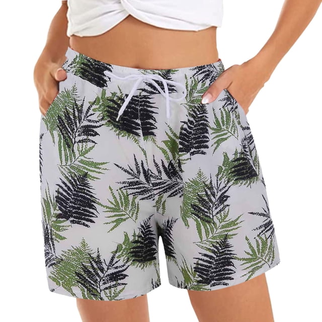 Cathalem Womens Shorts Drawstring Mid-Rise Shorts Pants Relaxed Fit Comfort Wear Boho Beach Coverup Style,White L