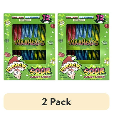 (2 pack) Flix Candy Warheads Sour Christmas Candy Canes, Peanut & Gluten-Free, 12 Variety Pack