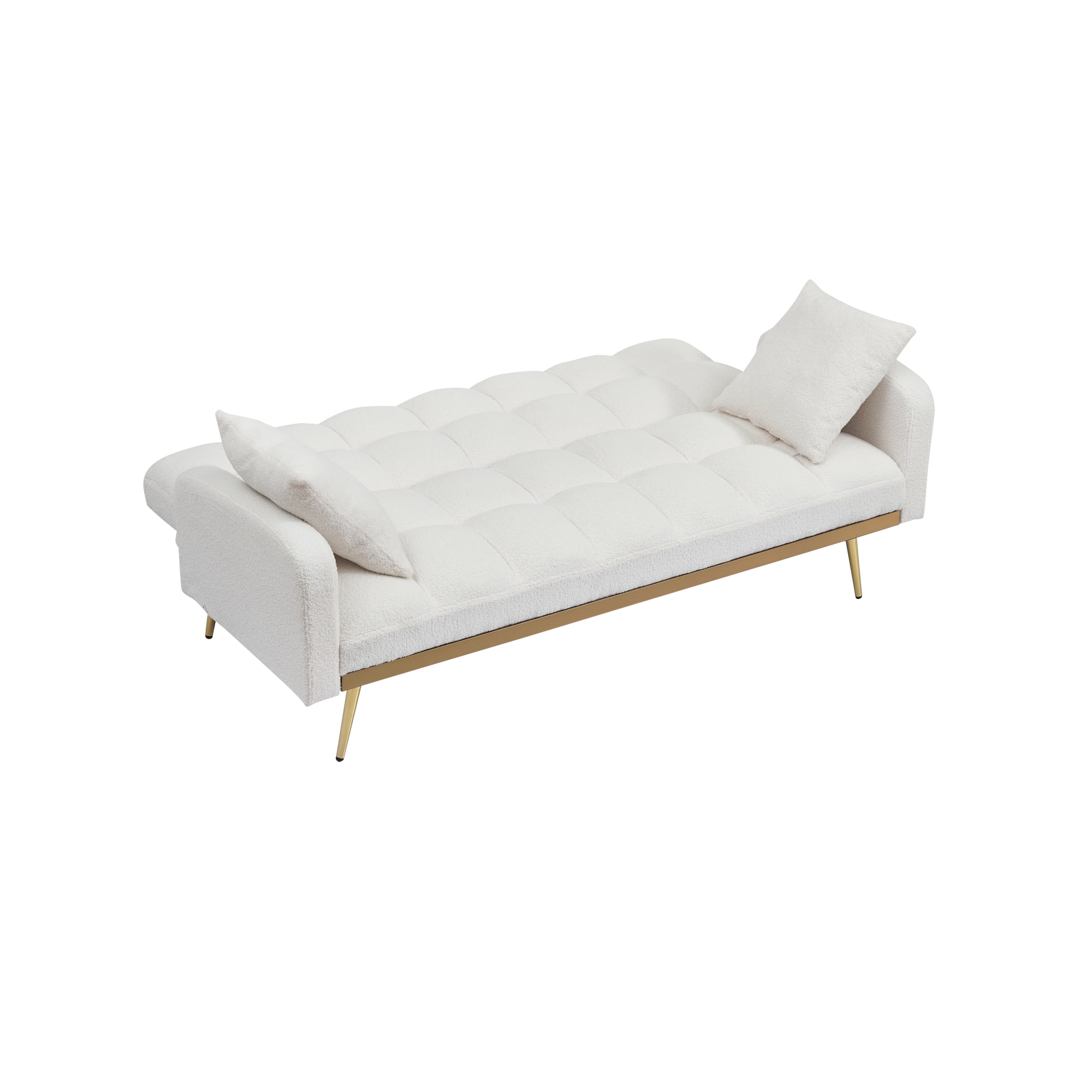 Convertible Futon Sofa Bed,69 Inch Modern Teddy Loveseat Sofa Couch with Adjustable Backrest for Small Space,Living Room,Beige