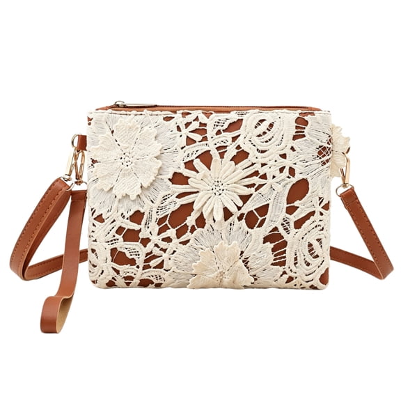 Women Bohemian Crossbody Bag, 3D Openwork Flower Handbag with Zipper Closure, Detachable Shoulder Strap Mini Phone Purse, for Wedding, Evening, Summer Beach, Travel, Party Daily Wear
