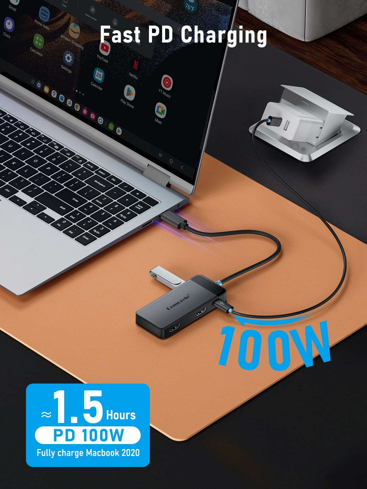 Lemorele TC122 6-in-1 USB C Hub with Dual 4K HDMI, 100W PD Charging, 3 USB Ports, Portable Docking Station for Windows Laptop Dual Monitor, MacBook, Dell, HP, Lenovo