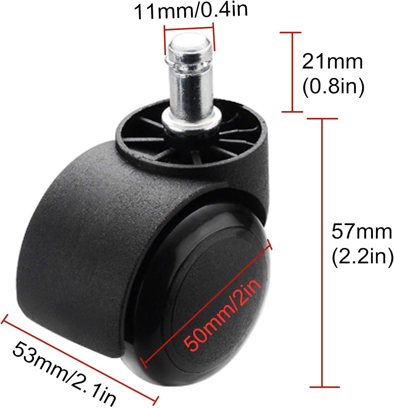 Gamvdout Plate Casters 2" 50mm Office Chair Caster Wheel for Hardwood Floor Furniture Replacement Swivel Caster Rubber Universal Castor Pulley Standard Stem Size 11x21mm Wheel Accessories 5 pcs